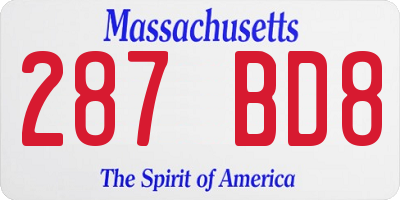 MA license plate 287BD8