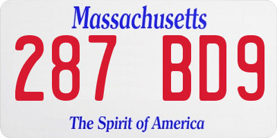 MA license plate 287BD9