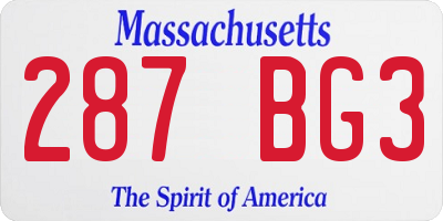 MA license plate 287BG3