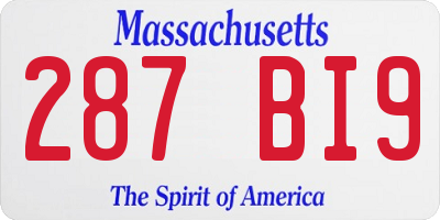 MA license plate 287BI9