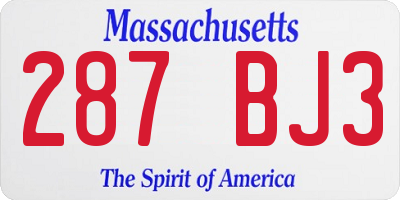MA license plate 287BJ3