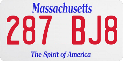 MA license plate 287BJ8
