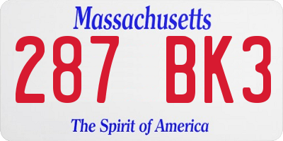 MA license plate 287BK3