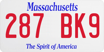 MA license plate 287BK9