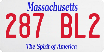 MA license plate 287BL2