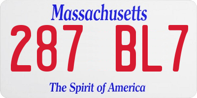 MA license plate 287BL7