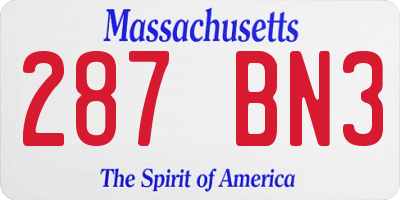 MA license plate 287BN3