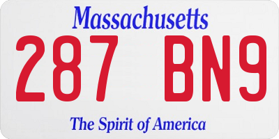 MA license plate 287BN9