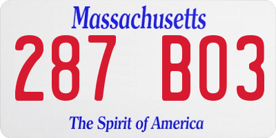 MA license plate 287BO3