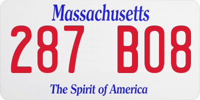 MA license plate 287BO8
