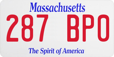 MA license plate 287BP0