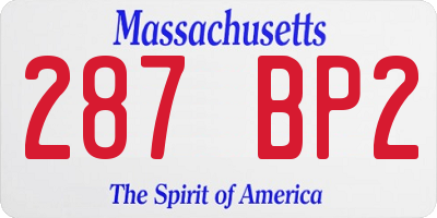 MA license plate 287BP2