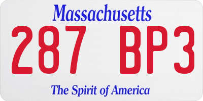 MA license plate 287BP3