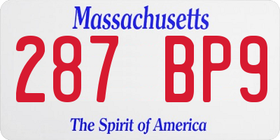 MA license plate 287BP9