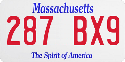 MA license plate 287BX9