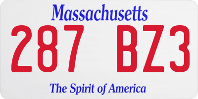 MA license plate 287BZ3