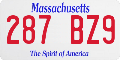 MA license plate 287BZ9