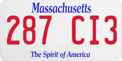 MA license plate 287CI3