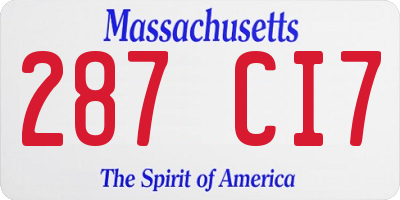 MA license plate 287CI7