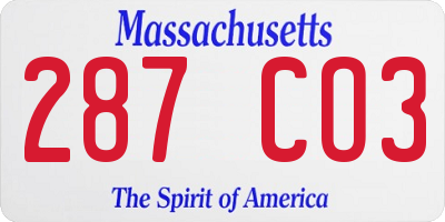 MA license plate 287CO3