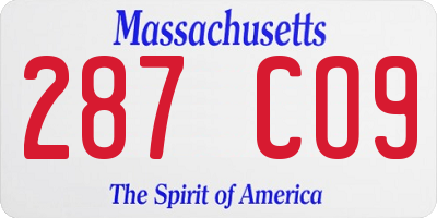 MA license plate 287CO9