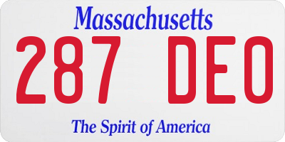 MA license plate 287DE0