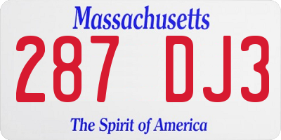 MA license plate 287DJ3