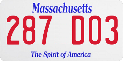 MA license plate 287DO3