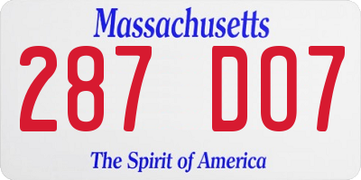 MA license plate 287DO7