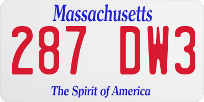 MA license plate 287DW3