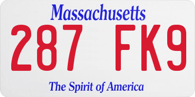 MA license plate 287FK9
