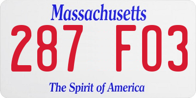 MA license plate 287FO3