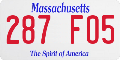 MA license plate 287FO5