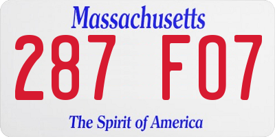 MA license plate 287FO7