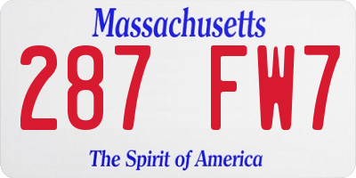 MA license plate 287FW7