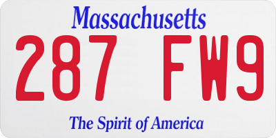 MA license plate 287FW9
