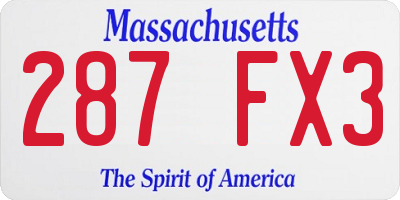 MA license plate 287FX3