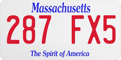 MA license plate 287FX5
