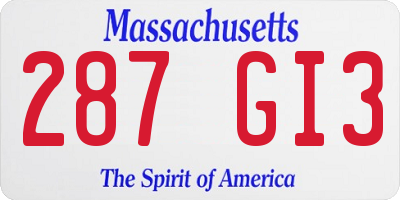 MA license plate 287GI3