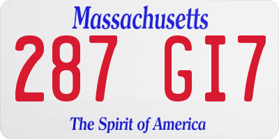 MA license plate 287GI7