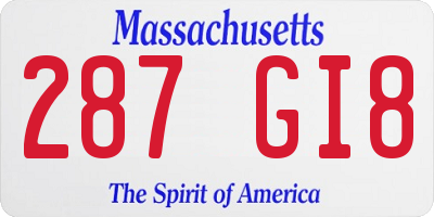 MA license plate 287GI8