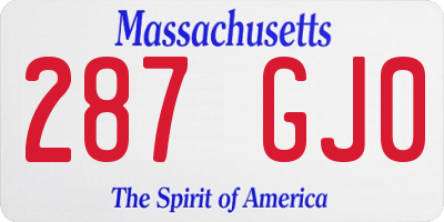 MA license plate 287GJ0