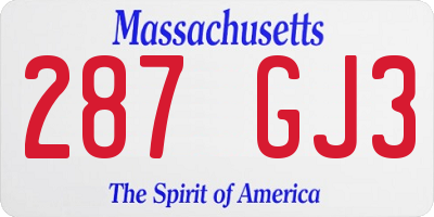 MA license plate 287GJ3