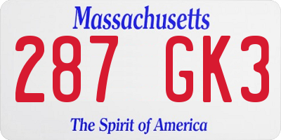 MA license plate 287GK3