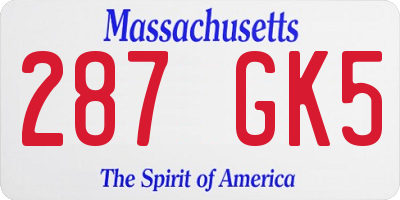 MA license plate 287GK5