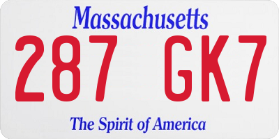 MA license plate 287GK7