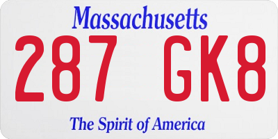 MA license plate 287GK8