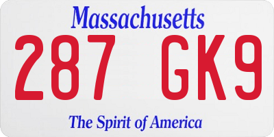 MA license plate 287GK9