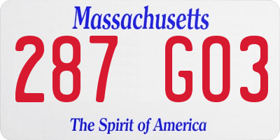 MA license plate 287GO3