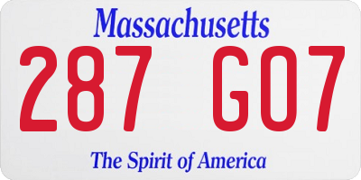 MA license plate 287GO7